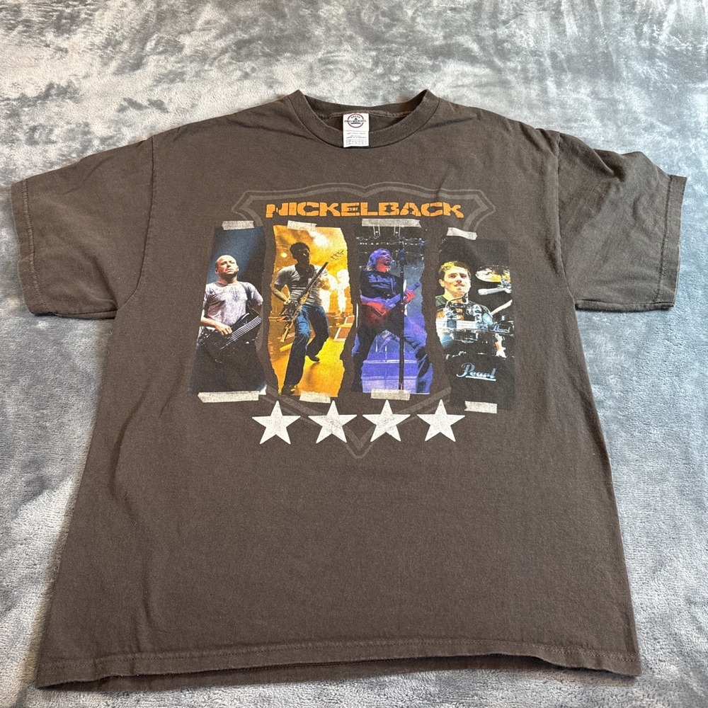 Vintage Y2K Nickelback Band Tour Brown T-Shirt Mens Large Delta Pro Weight